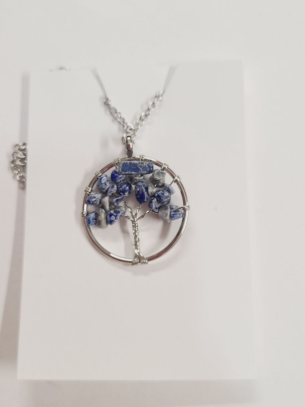 Silver Tree of Life Necklace with Blue Sodalite Chips